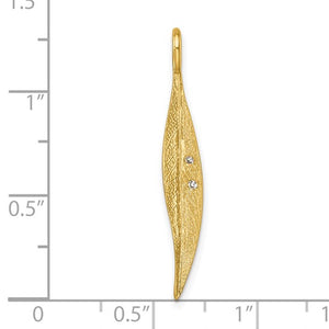 14k Yellow Gold Diamond Long Leaf Pendant Charm