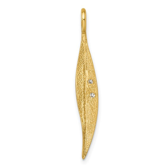 14k Yellow Gold Diamond Long Leaf Pendant Charm