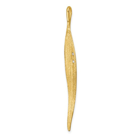 14k Yellow Gold Diamond Long Leaf 2 inch Pendant Charm