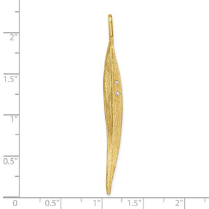 14k Yellow Gold Diamond Long Leaf 2 inch Pendant Charm