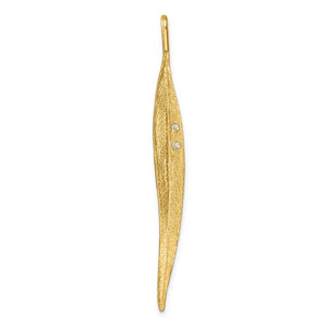 14k Yellow Gold Diamond Long Leaf 2 inch Pendant Charm