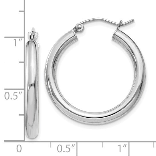 18K Yellow White Gold 25mm x 3mm Classic Round Hoop Earrings