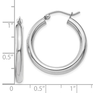 18K Yellow White Gold 25mm x 3mm Classic Round Hoop Earrings