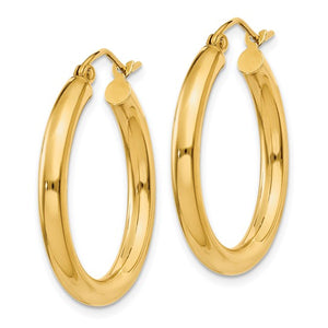 18K Yellow White Gold 25mm x 3mm Classic Round Hoop Earrings