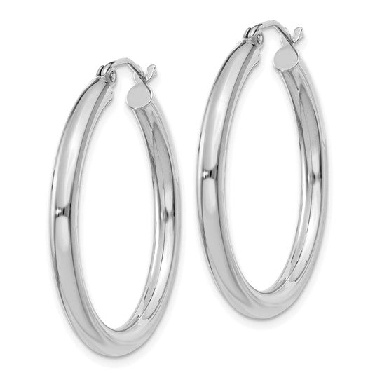 18K Yellow White Gold 30mm x 3mm Classic Round Hoop Earrings