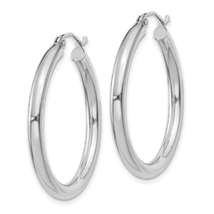 18K Yellow White Gold 30mm x 3mm Classic Round Hoop Earrings