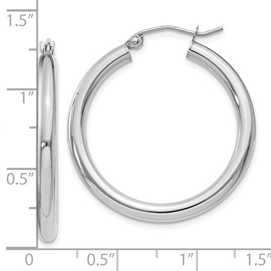 18K Yellow White Gold 30mm x 3mm Classic Round Hoop Earrings