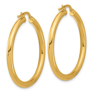 18K Yellow White Gold 35mm x 3mm Classic Round Hoop Earrings