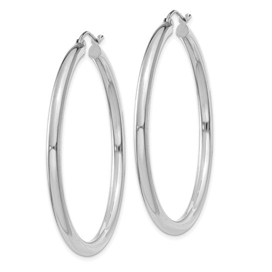 18K Yellow White Gold 45mm x 3mm Classic Round Hoop Earrings