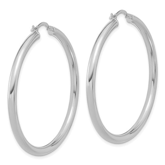 18K Yellow White Gold 45mm x 3mm Classic Round Hoop Earrings