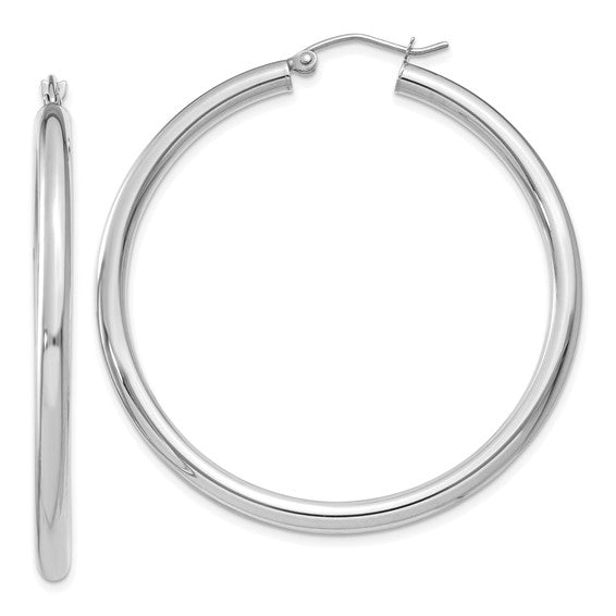 18K Yellow White Gold 45mm x 3mm Classic Round Hoop Earrings