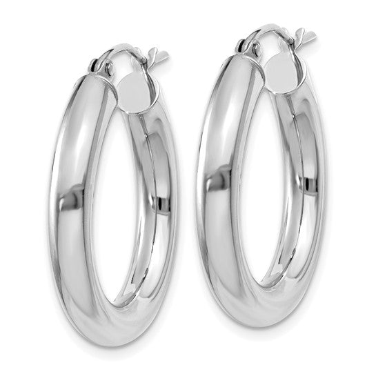 18K Yellow White Gold 25mm x 4mm Classic Round Hoop Earrings