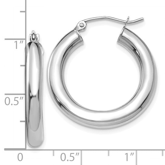 18K Yellow White Gold 25mm x 4mm Classic Round Hoop Earrings