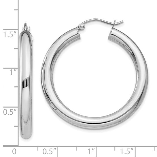 18K Yellow White Gold 35mm x 4mm Classic Round Hoop Earrings