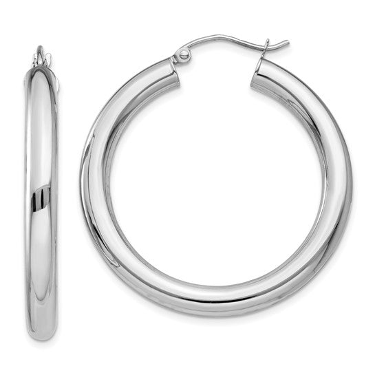 18K Yellow White Gold 35mm x 4mm Classic Round Hoop Earrings