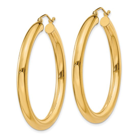 18K Yellow White Gold 40mm x 4mm Classic Round Hoop Earrings