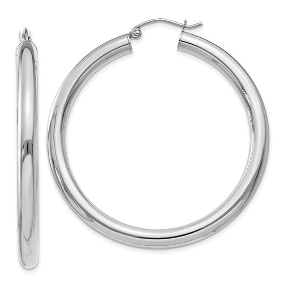 18K Yellow White Gold 45mm x 4mm Classic Round Hoop Earrings