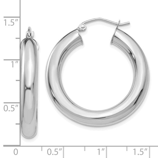 18K Yellow White Gold 30mm x 5mm Classic Round Hoop Earrings