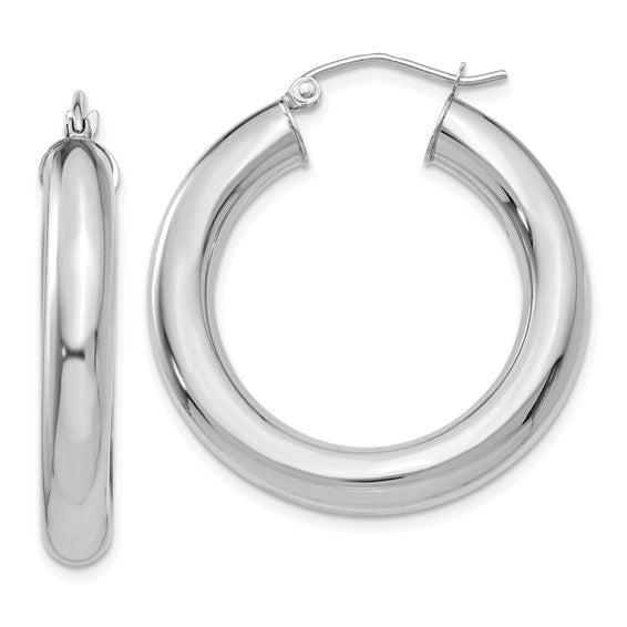 18K Yellow White Gold 30mm x 5mm Classic Round Hoop Earrings