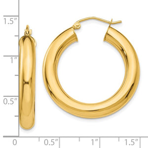 18K Yellow White Gold 30mm x 5mm Classic Round Hoop Earrings