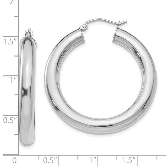 18K Yellow White Gold 35mm x 5mm Classic Round Hoop Earrings