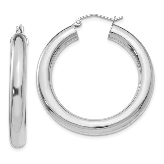 18K Yellow White Gold 35mm x 5mm Classic Round Hoop Earrings