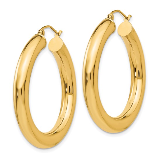 18K Yellow White Gold 35mm x 5mm Classic Round Hoop Earrings