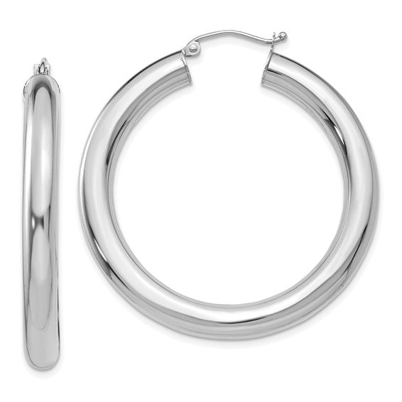 18K Yellow White Gold 40mm x 5mm Classic Round Hoop Earrings