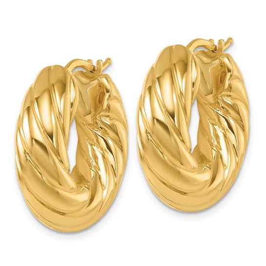 18K Yellow Gold 25mm x 8mm Twisted Round Classic Hoop Earrings