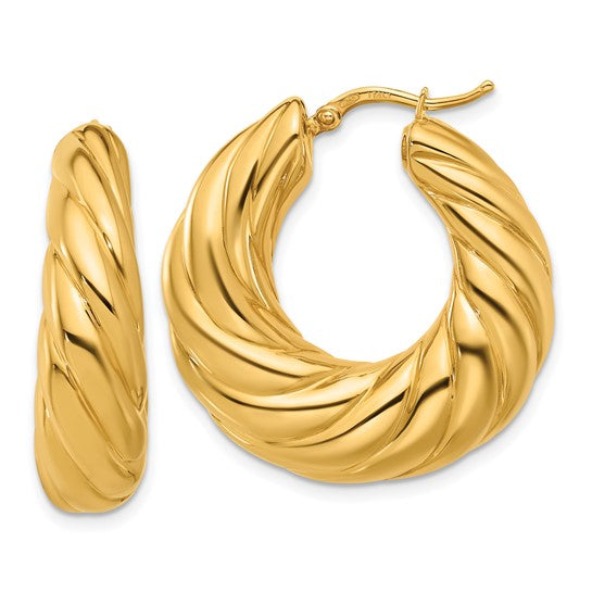 18K Yellow Gold 29mm x 10mm Twisted Graduated Hoop Earrings