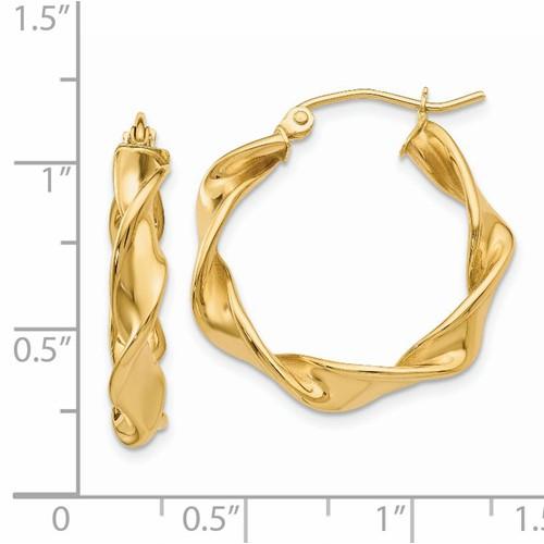 14k Yellow Gold Classic Twisted Round Hoop Earrings 25mm x 4mm