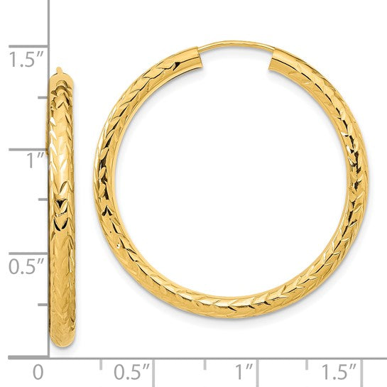10K Yellow Gold Diamond Cut 33mm x 3mm Endless Hoop Earrings