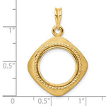 Lade das Bild in den Galerie-Viewer, 14k Yellow Gold Prong Coin Bezel Holder Holds 15mm Coins or US $1 Dollar Type 2 Diamond Shaped Beaded Pendant Charm
