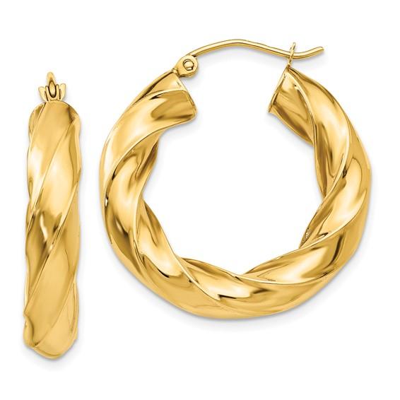 14k Yellow Gold  Classic Twisted Round Hoop Earrings 27mm x 5mm