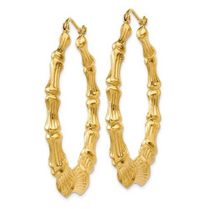 14K Yellow Gold Bamboo Design Round Hoop Earrings