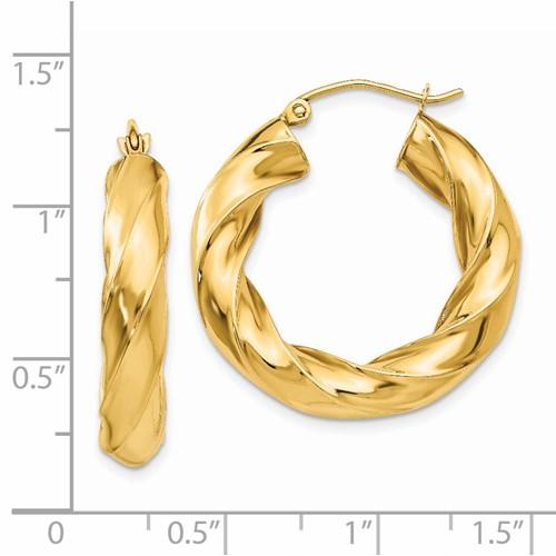 14k Yellow Gold  Classic Twisted Round Hoop Earrings 27mm x 5mm