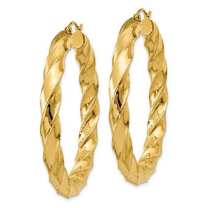 14k Yellow Gold Twisted Classic Round Hoop Earrings 47mm x 5mm