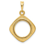 Lade das Bild in den Galerie-Viewer, 14k Yellow Gold Diamond Shaped Beaded Prong Coin Bezel Holder Pendant Charm Holds 13mm Coins United States US 1 Dollar Type 1 Mexican 2 Peso
