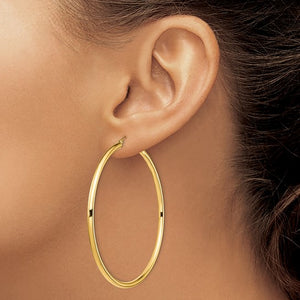 14K Yellow Gold 70mm x 3mm Extra Large Giant Gigantic Big Lightweight Round Classic Hoop Earrings