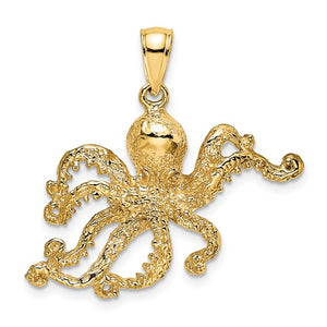 14k Yellow Gold Octopus Pendant Charm