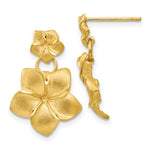 Załaduj obraz do przeglądarki galerii, 14k Yellow Gold Plumeria Flower Post Drop Dangle Earrings
