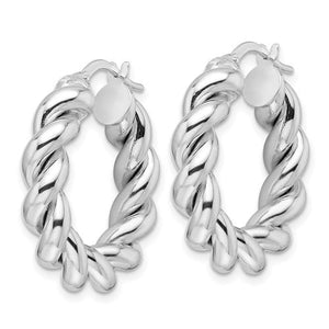 14k White Gold Classic Round Twisted Hoop Earrings 25mm x 5.3mm