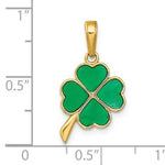 Kép betöltése a galériamegjelenítőbe: 14k Yellow Gold Green Enamel Good Luck Four Leaf Clover Pendant Charm
