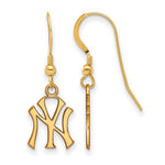 Kép betöltése a galériamegjelenítőbe: Sterling Silver Gold Plated New York Yankees LogoArt Licensed Major League Baseball MLB Dangle Earrings
