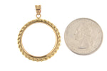 Lade das Bild in den Galerie-Viewer, 14K Yellow Gold 1/4 oz American Eagle 1/4 oz Panda US $5 Dollar Jamestown 2 Rand Coin Holder Rope Polished Prong Bezel Pendant Charm for 22mm Coins
