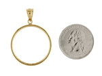 Lade das Bild in den Galerie-Viewer, 14K Yellow Gold Holds 27mm x 2.2mm Coins or American Eagle 1/2 oz ounce South African Krugerrand 1/2 oz ounce Coin Holder Tab Back Frame Pendant
