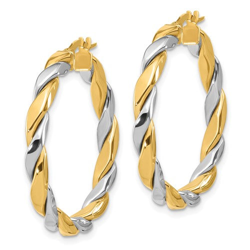 14k Yellow White Gold Two Tone Classic Round Twisted Hoop Earrings 31mm x 3mm