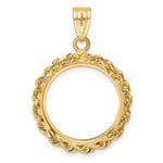 Lade das Bild in den Galerie-Viewer, 14K Yellow Gold 1/10 oz One Tenth Ounce American Eagle Coin Holder Prong Bezel Rope Edge Pendant Charm for 16.5mm x 1.3mm Coins

