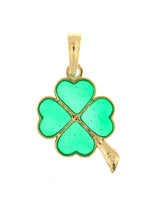 이미지를 갤러리 뷰어에 로드 , 14k Yellow Gold Green Enamel Good Luck Four Leaf Clover Pendant Charm
