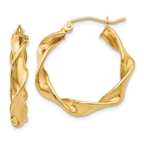 14k Yellow Gold Classic Twisted Round Hoop Earrings 25mm x 4mm